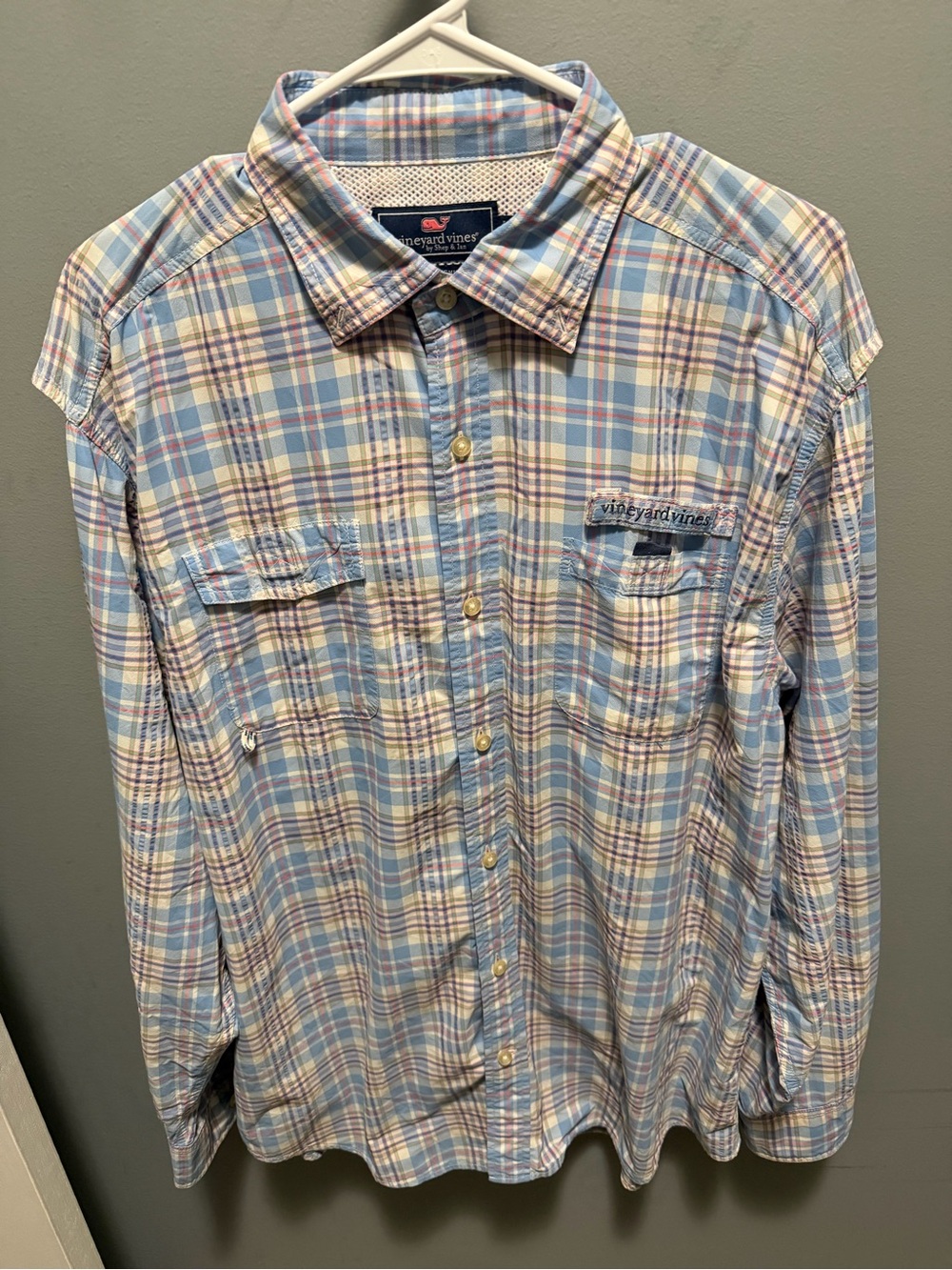 Vineyard Vines Harbor Shirt Men’s L Blue Plaid Fishing Performance Button Front